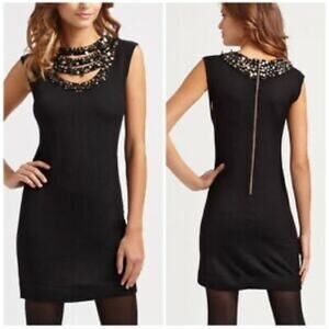 Nanette Lepore Moonlight Black Merino Wool Dress Beaded Neckline Sleeveless  S